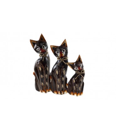 JUEGO DE 3 GATOS TALLADOS