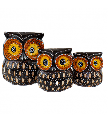 JUEGO DE 3 BÚHOS TALLADOS