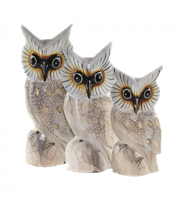 JUEGO DE 3 BÚHOS TALLADOS