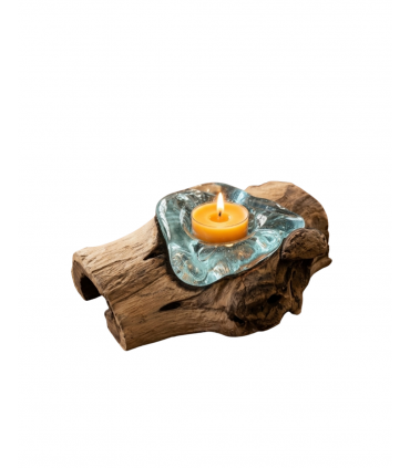 PORTAVELA CRISTAL FUNDIDO EN MADERA NATURAL