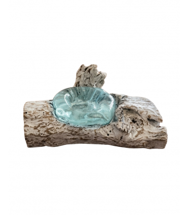 PORTAVELA CRISTAL FUNDIDO EN MADERA NATURAL