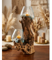 PORTAVELA DE VIDRIO FUNDIDO SOBRE RAÍZ DE MADERA NATURAL