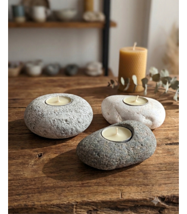 PORTAVELA DE PIEDRA DE RÍO NATURAL