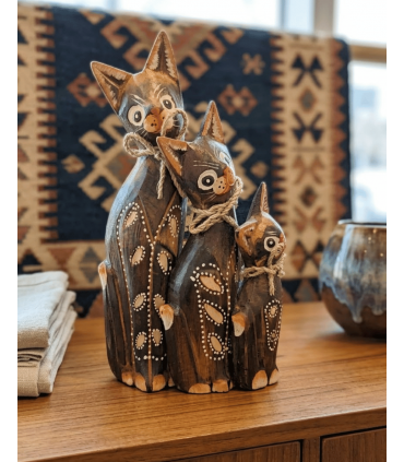 JUEGO DE 3 GATOS MADERA