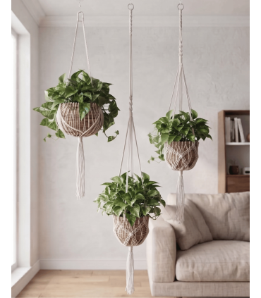 MACETERO BANANA MACRAME JUEGO DE TRES