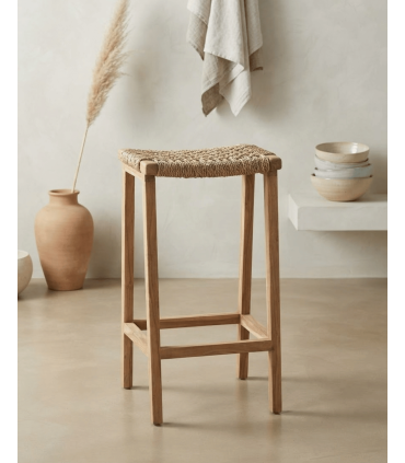 TABURETE BAR MADERA Y CUERDA 75 CM